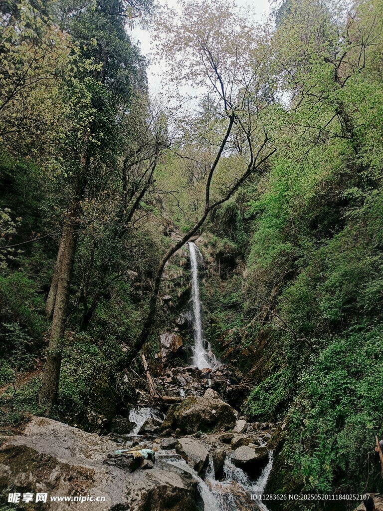 山林间的潺潺瀑布美景