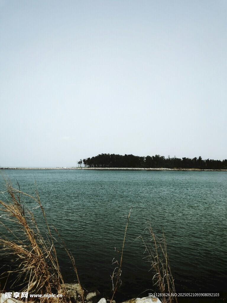 湖畔风光 远处小岛景色