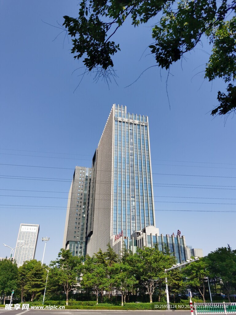 城市高楼与绿树景观
