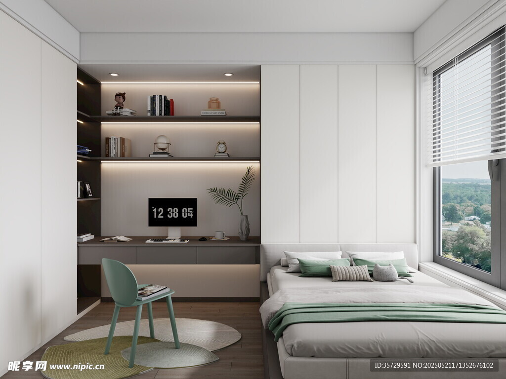 现代简约风卧室书房一体空间