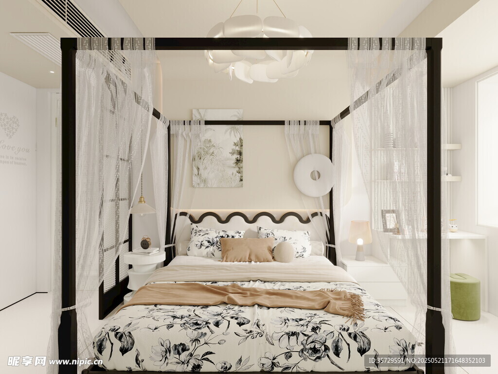 简约四柱床卧室优雅场景