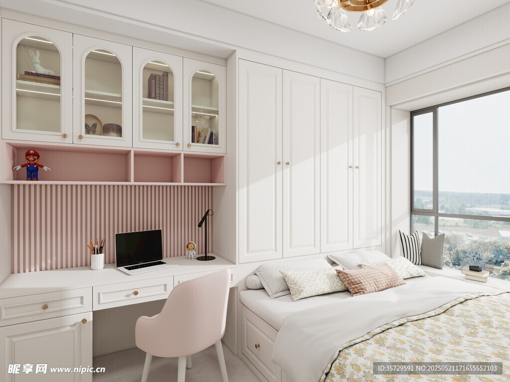 简约风卧室书房一体化空间