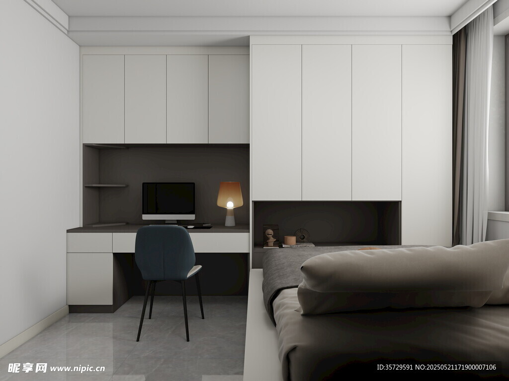 现代简约风客厅与办公区