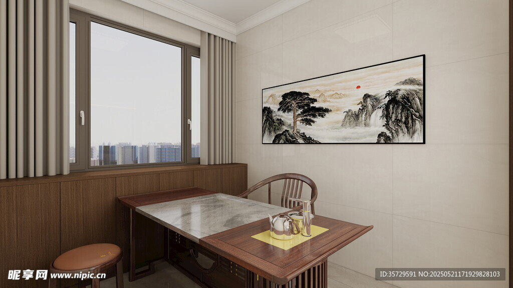 中式简约风餐厅室内景致