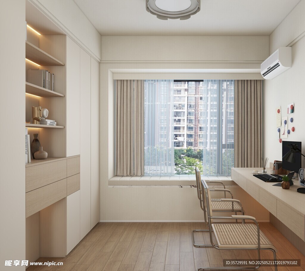 简约明亮的现代书房一角