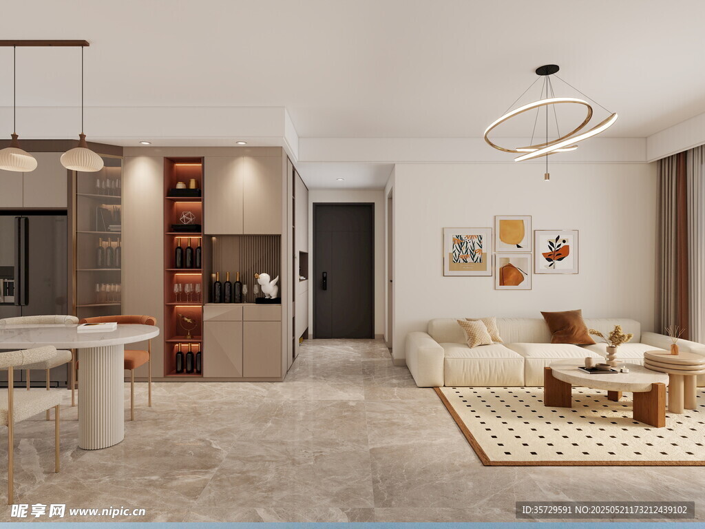 现代简约风客厅餐厅一体化