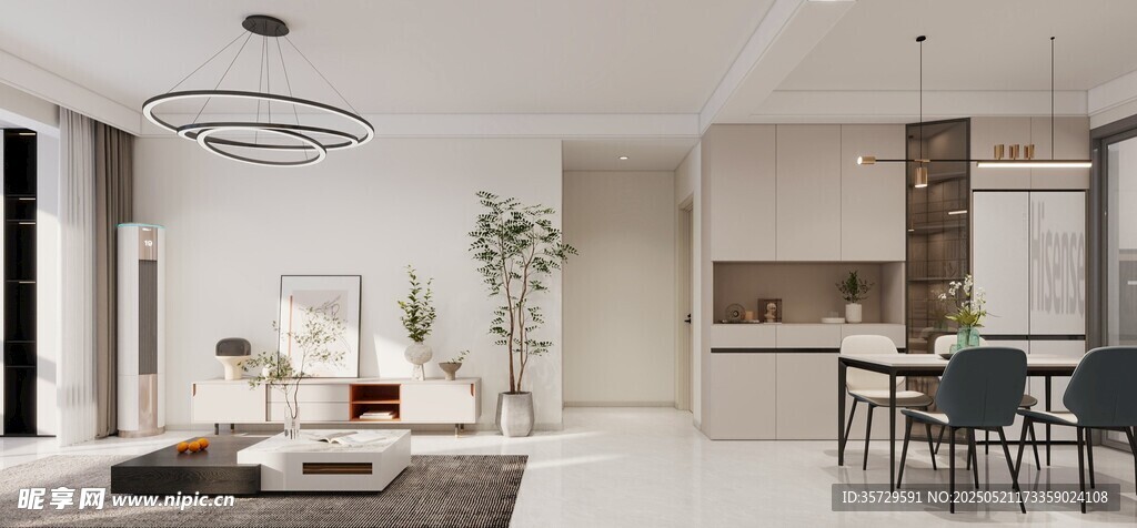 现代简约风客厅餐厅全景