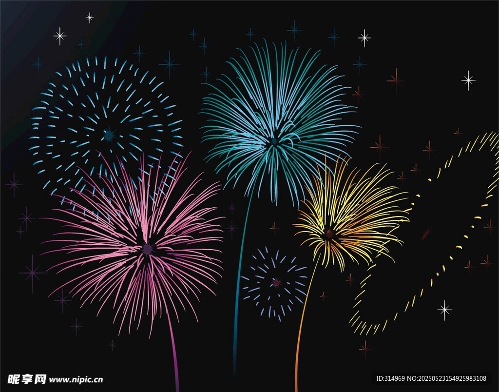 夜空中绚烂的多彩烟花