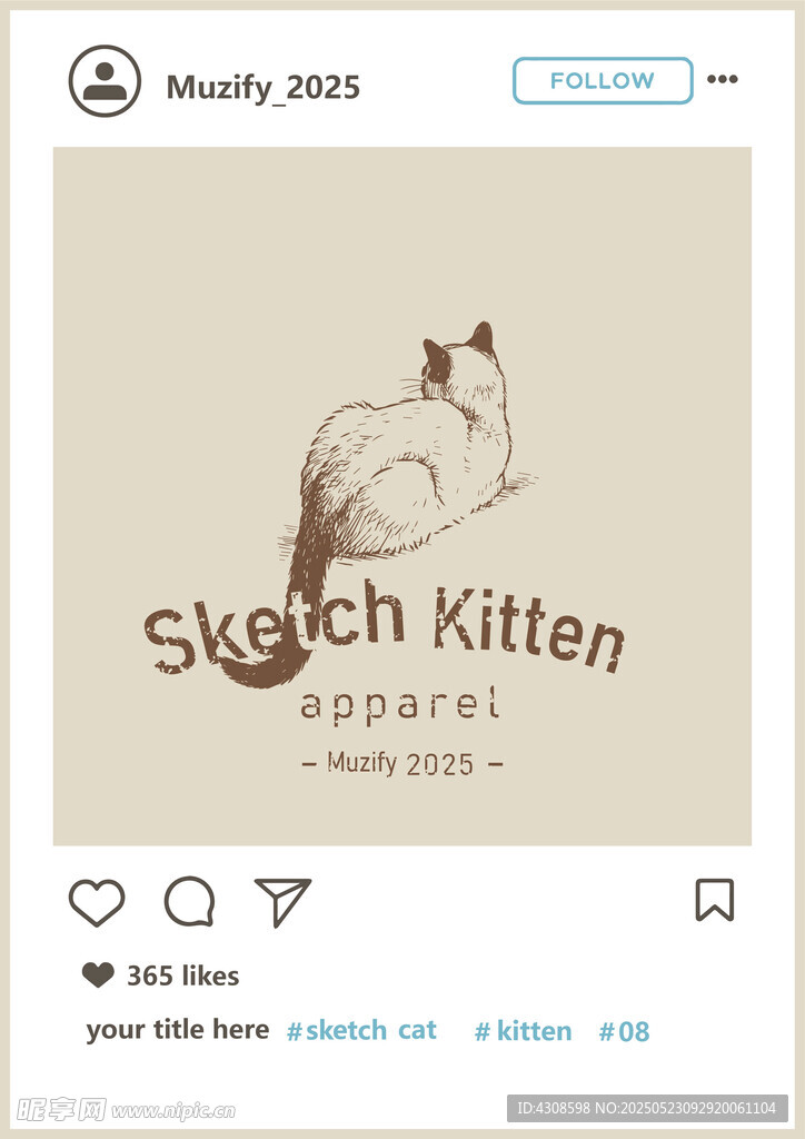 暹罗猫素描画 背影