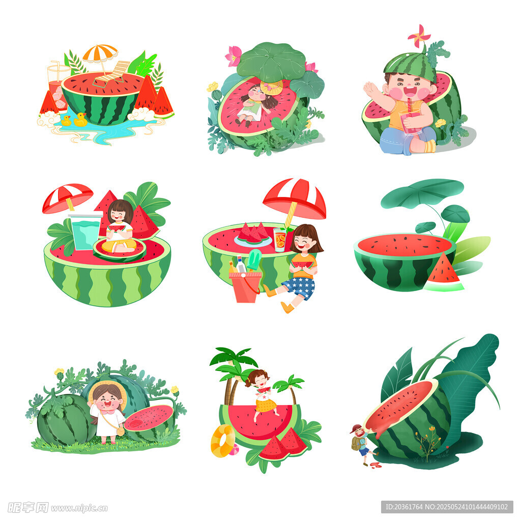 夏日西瓜主题卡通插画元素