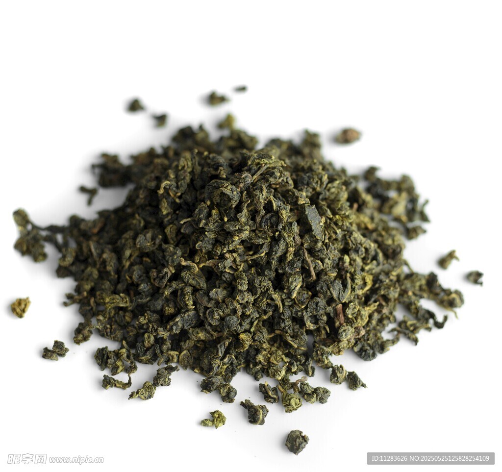 一堆新鲜的绿色茶叶