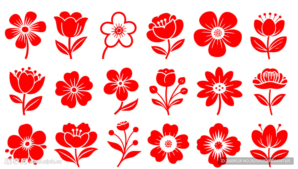 红色花卉图案集合