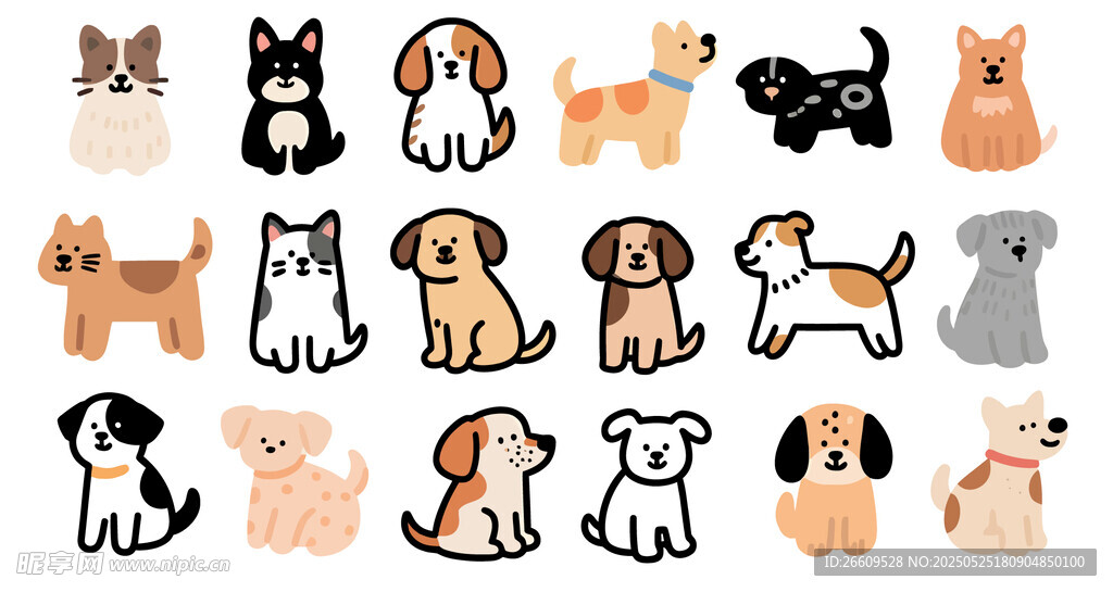 可爱猫狗插画集合