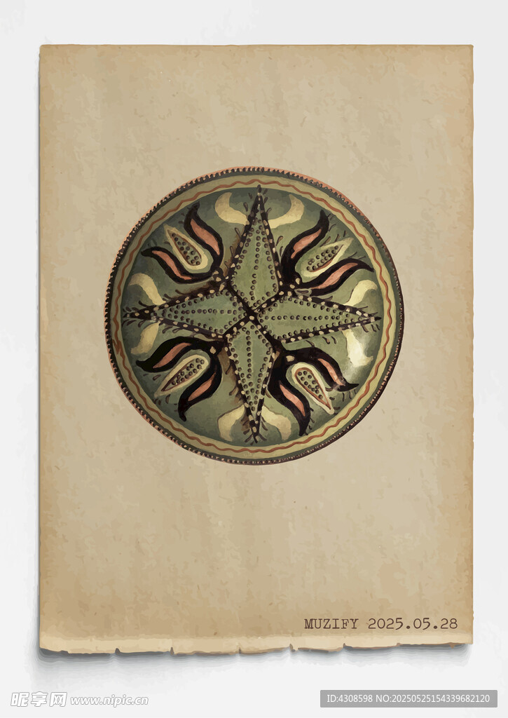 古董 彩绘陶瓷盘 