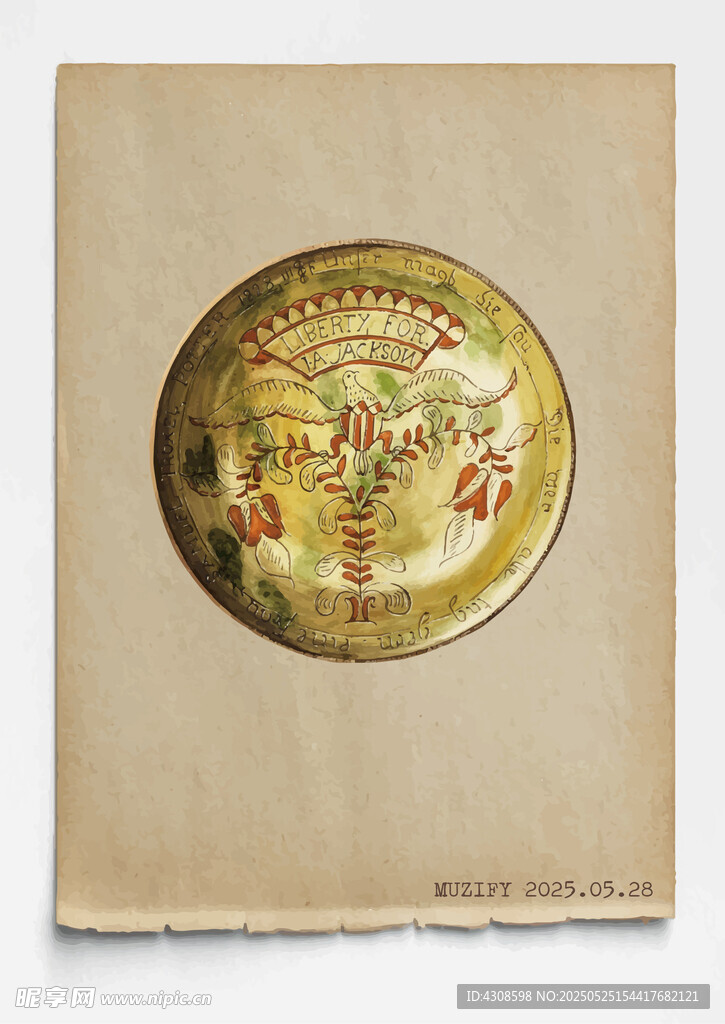 古董 彩绘陶瓷盘 