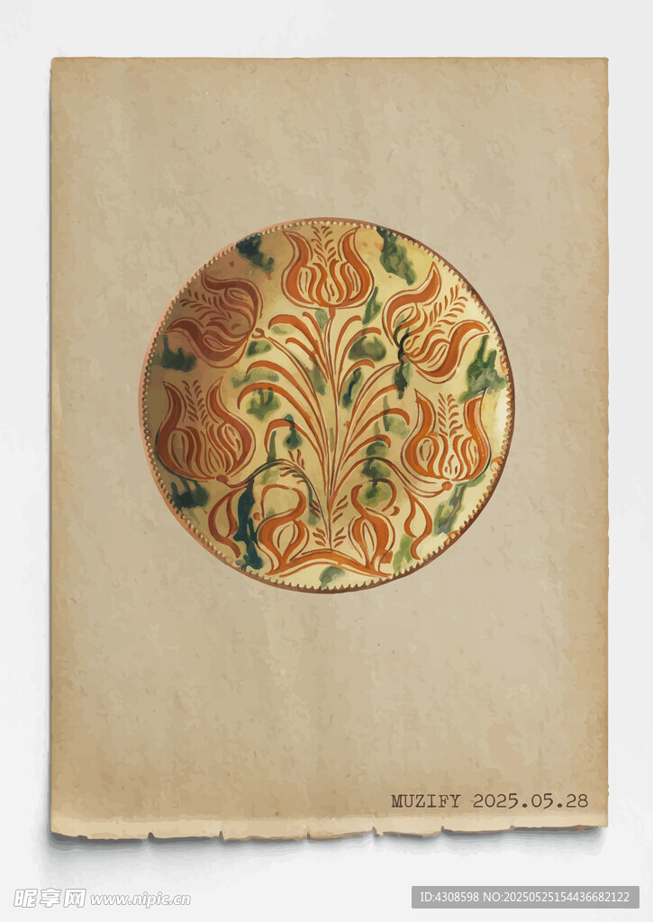 古董 彩绘陶瓷盘