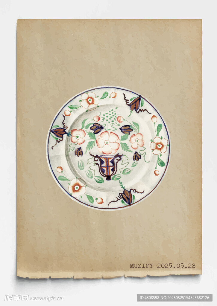 古董 草青彩绘陶瓷盘