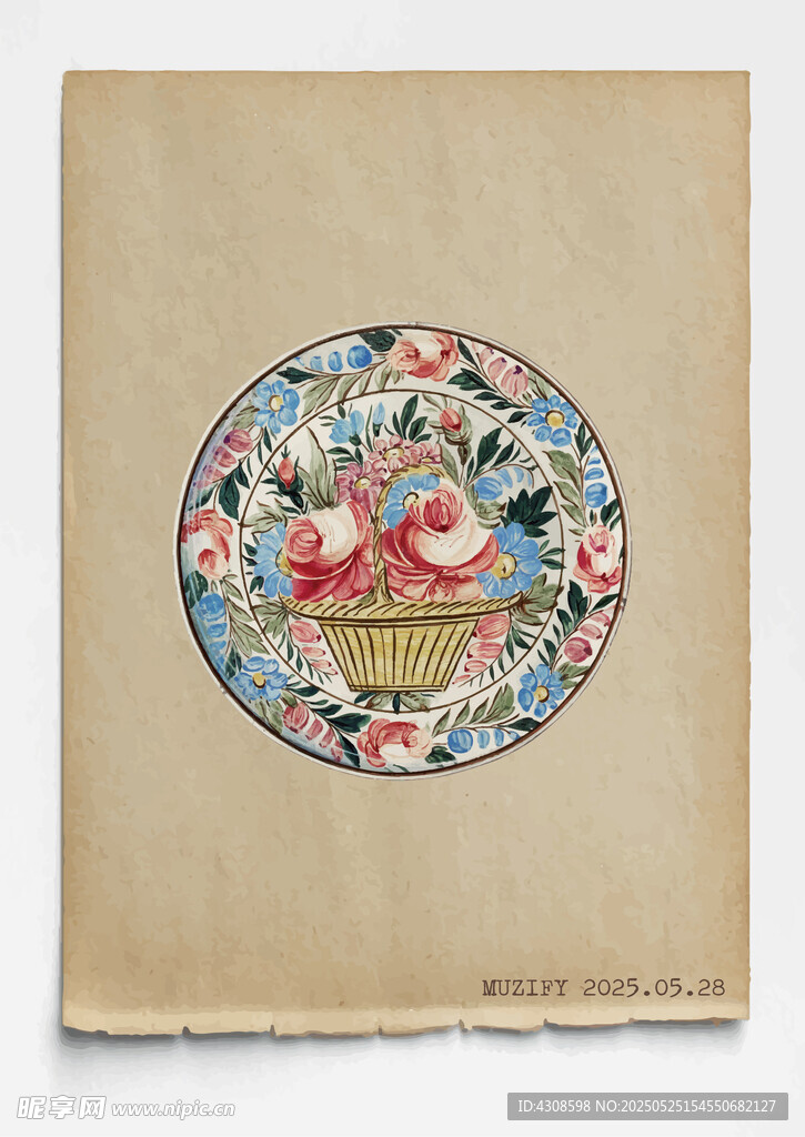 古董 重彩彩绘陶瓷盘