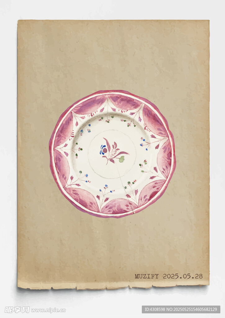 古董 粉彩绘陶瓷盘