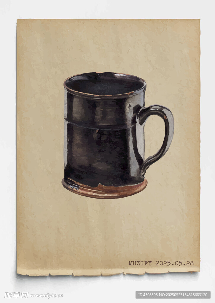 复古 粗陶单耳茶杯