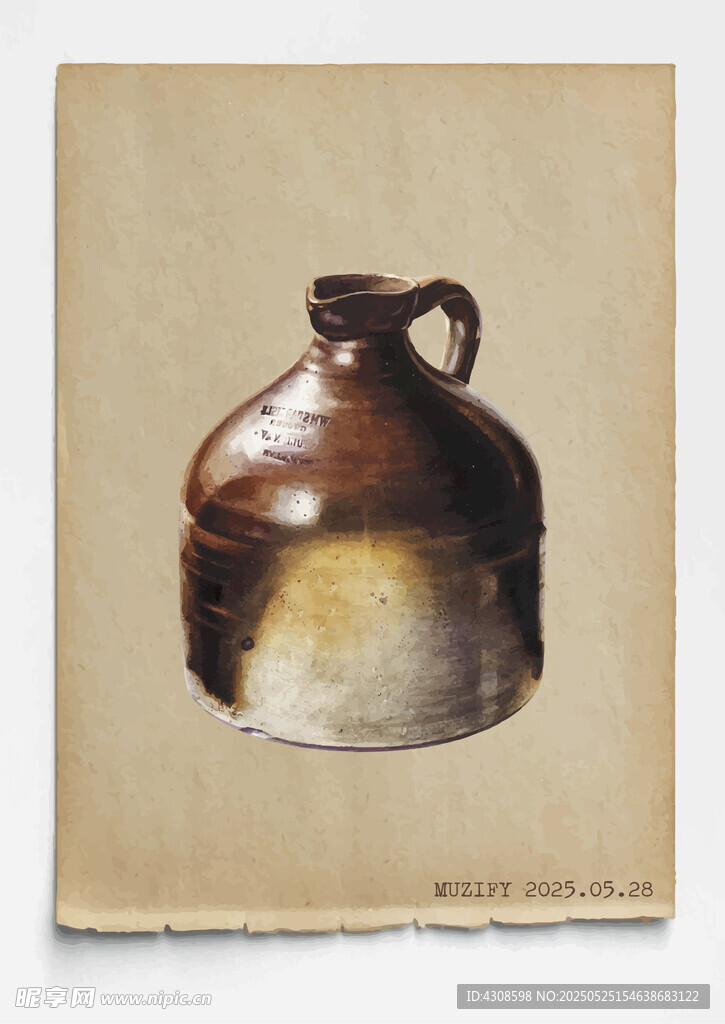 复古 粗陶细口单耳罐 