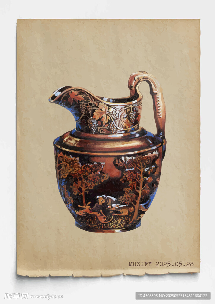 古董 壶身雕花单耳罐