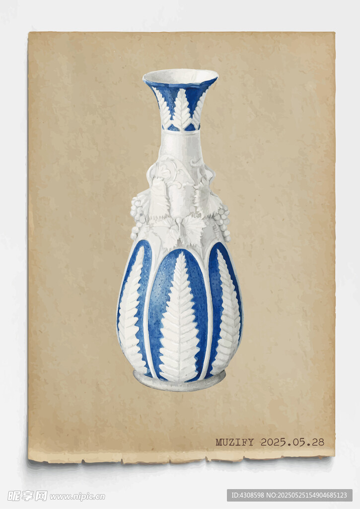 古董 蓝白雕花瓶