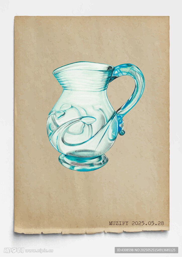 复古蓝色单耳玻璃壶