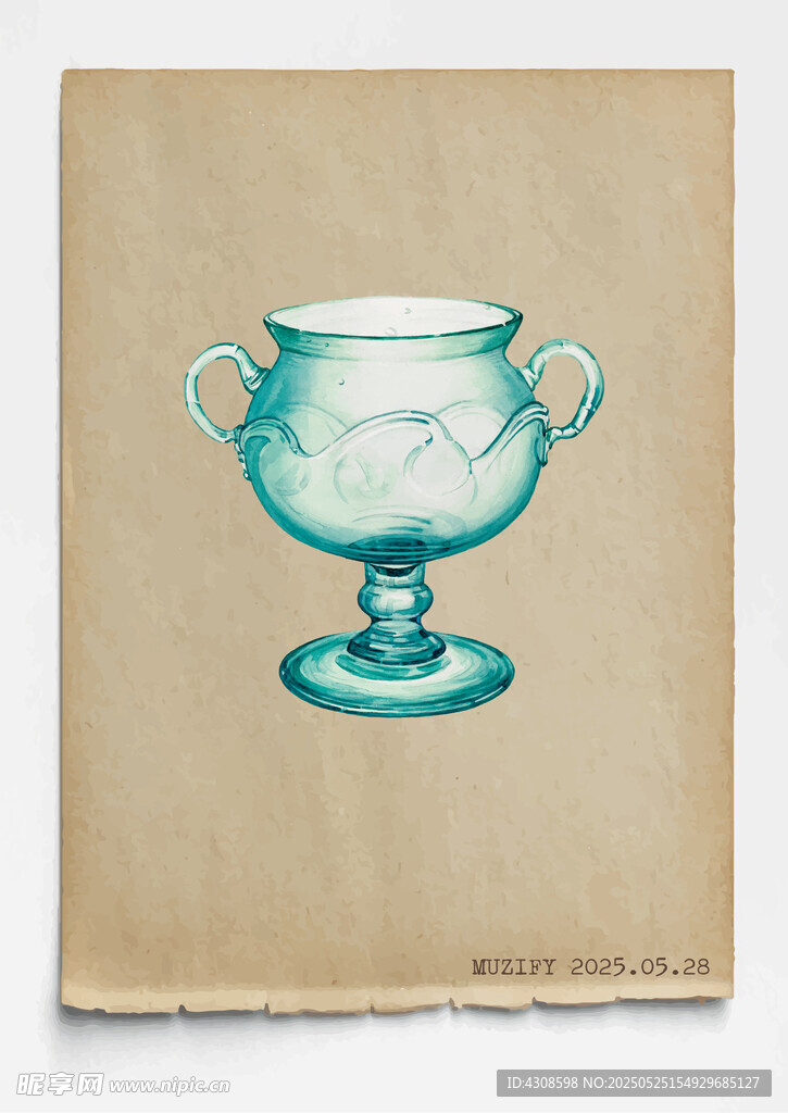 复古蓝色双耳玻璃杯