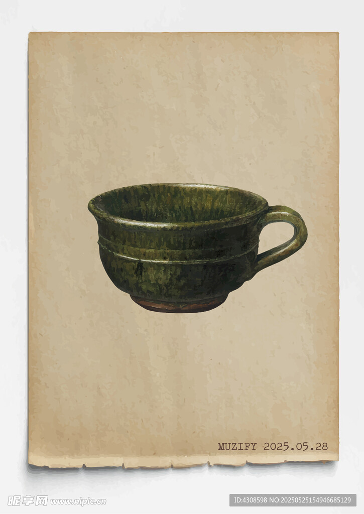 复古 绿釉单耳茶杯