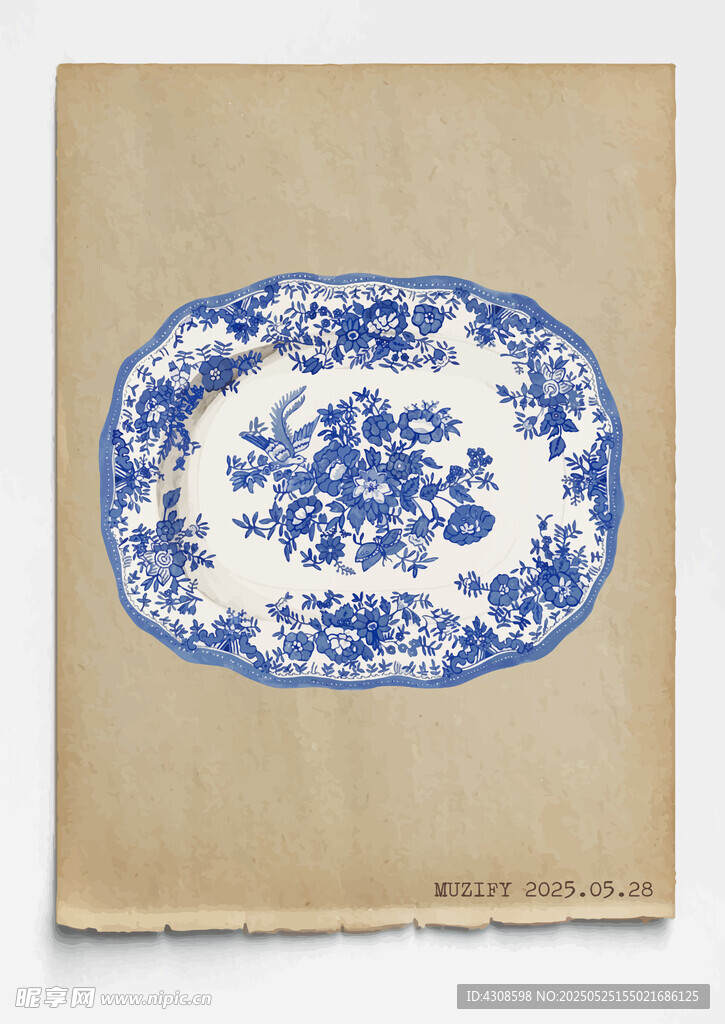 古董 缠枝纹青花瓷盘