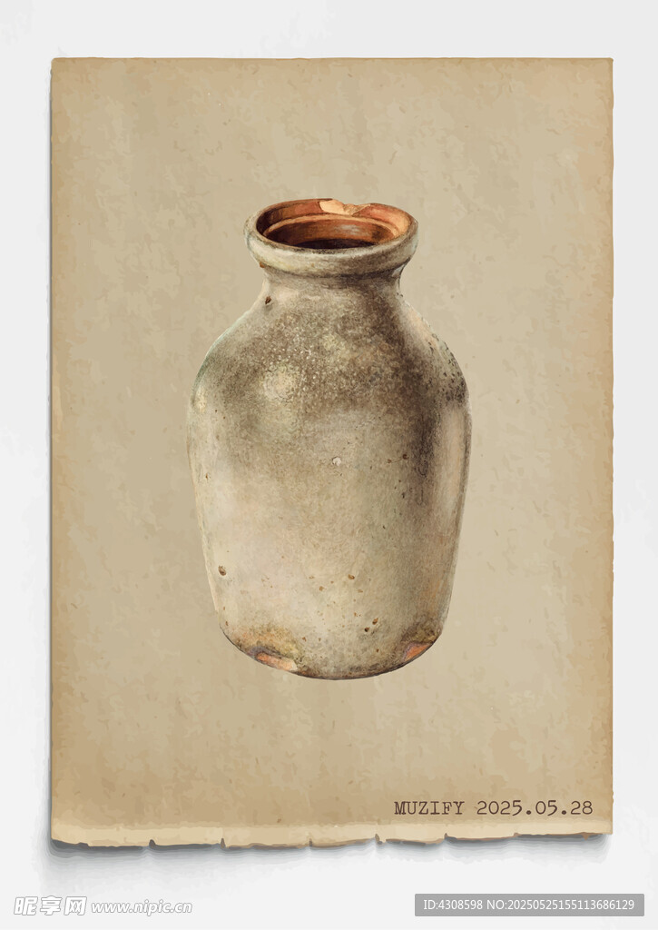 古董 圈口陶土花瓶