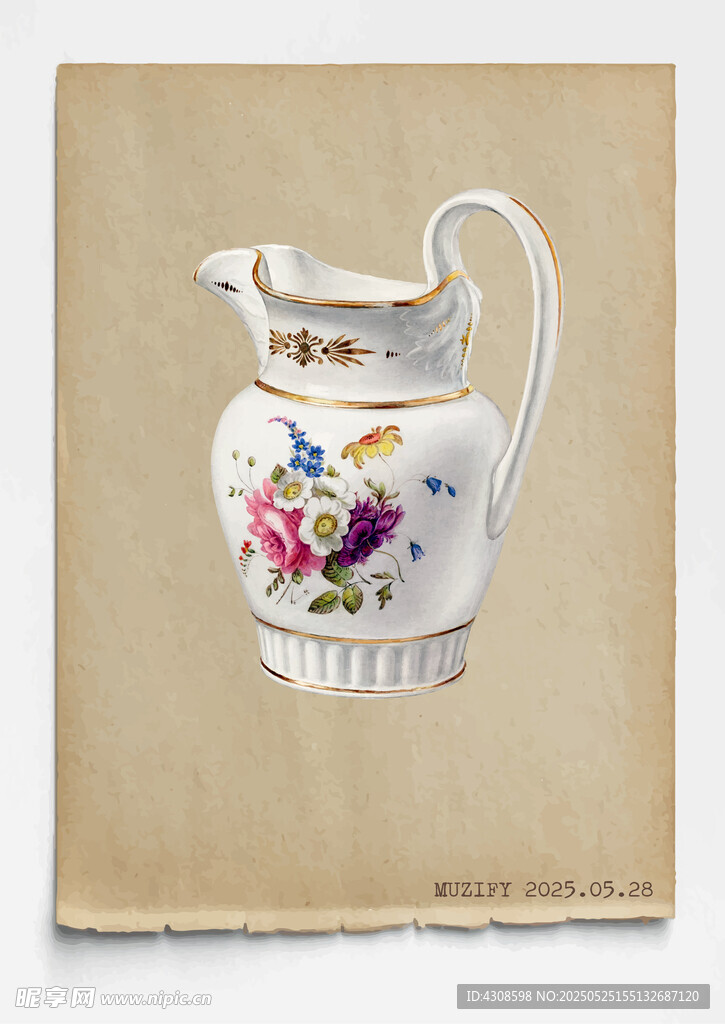 古董 烧花单耳瓷花瓶