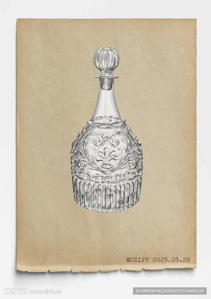 复古雕花玻璃酒瓶