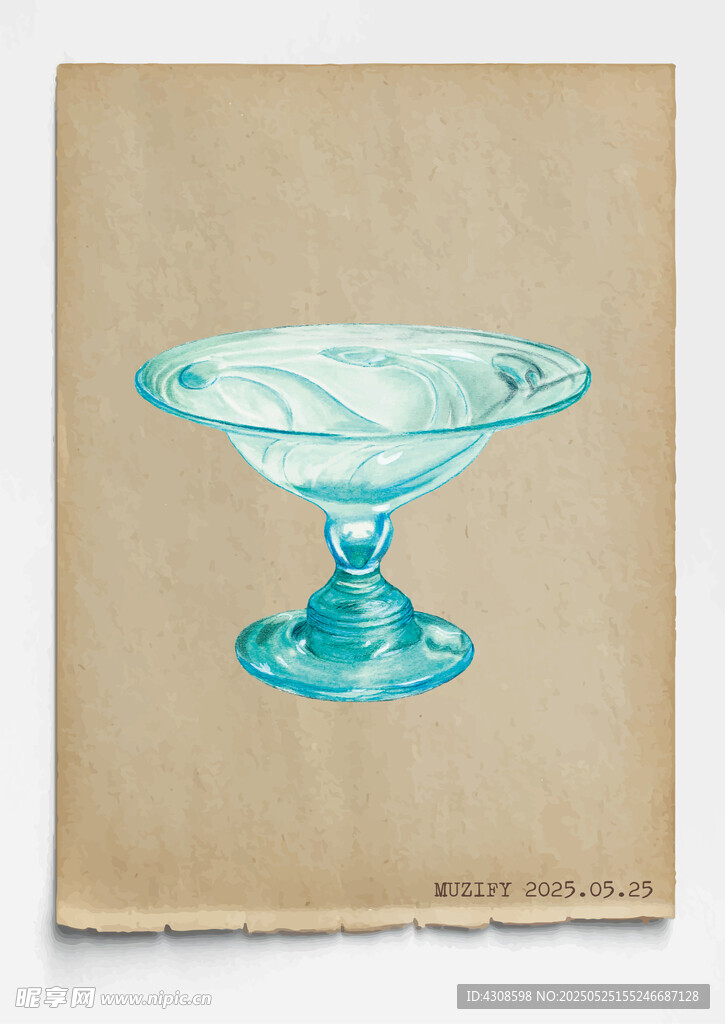 蓝色宽沿玻璃酒杯 图稿