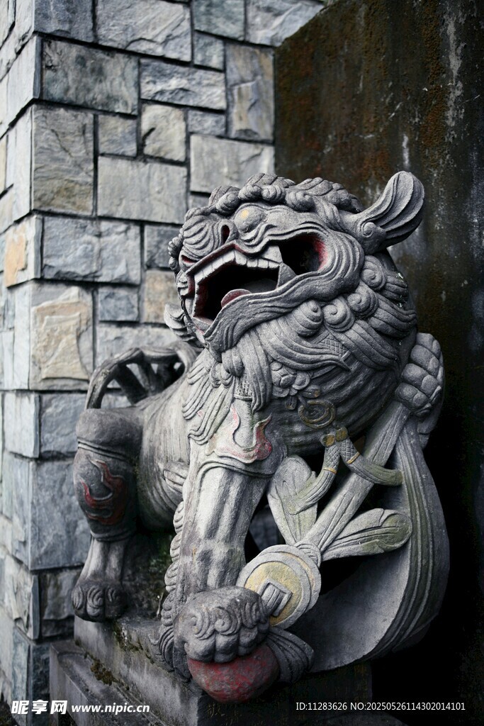 石狮子雕塑特写