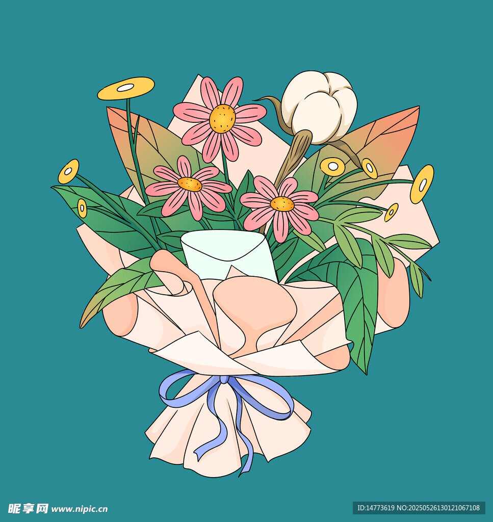 手绘清新花束插画