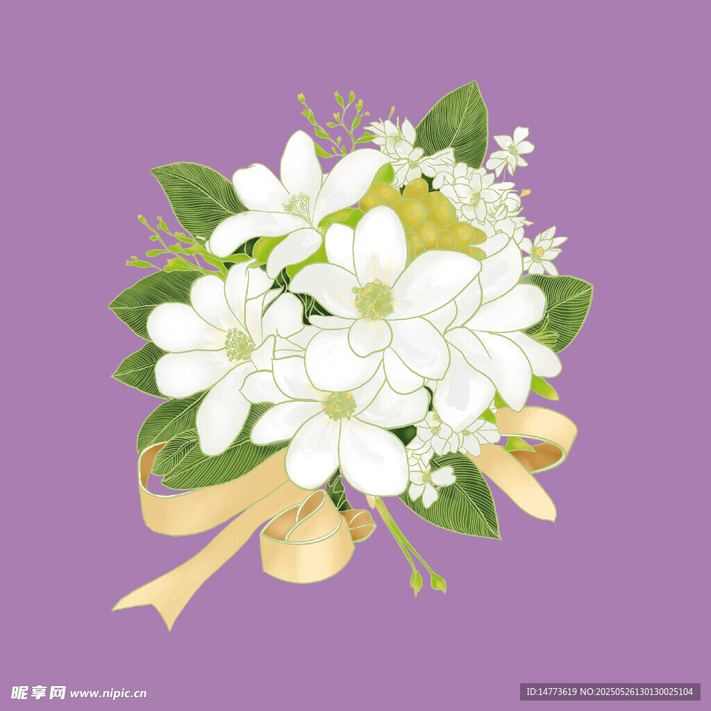 白色手捧花插画