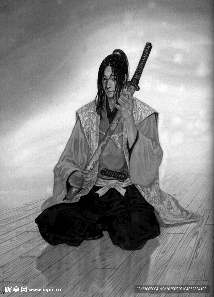 独坐的古装持剑侠客