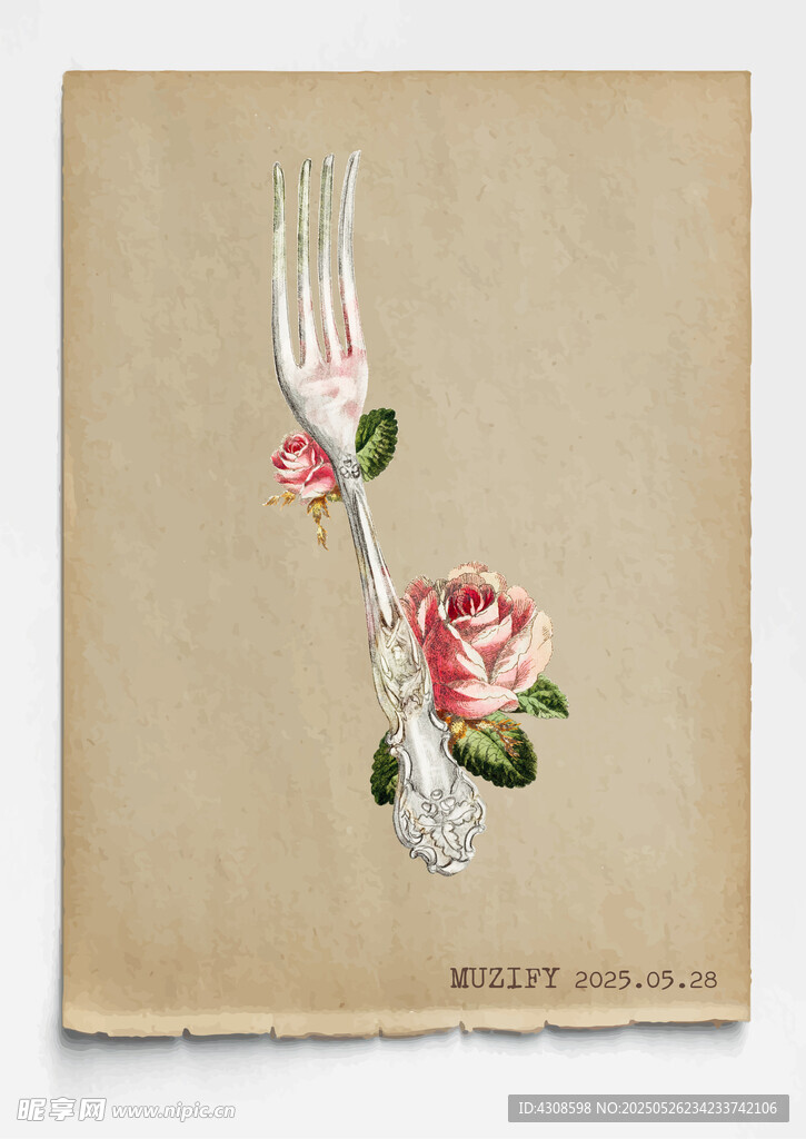 复古 餐叉与玫瑰 