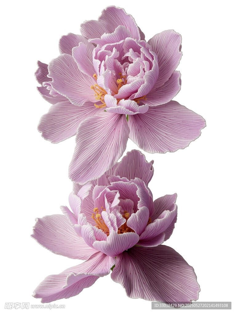 两朵淡紫色盛开的芍药花