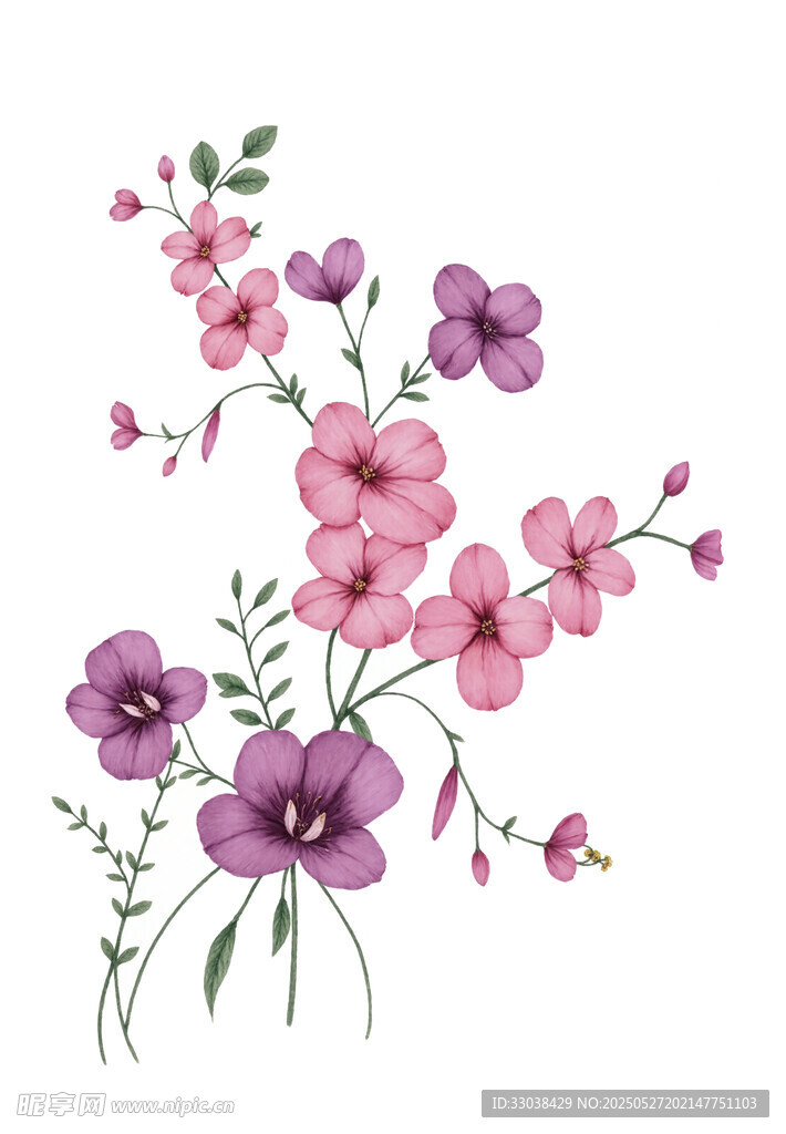 手绘粉色紫色花卉图案