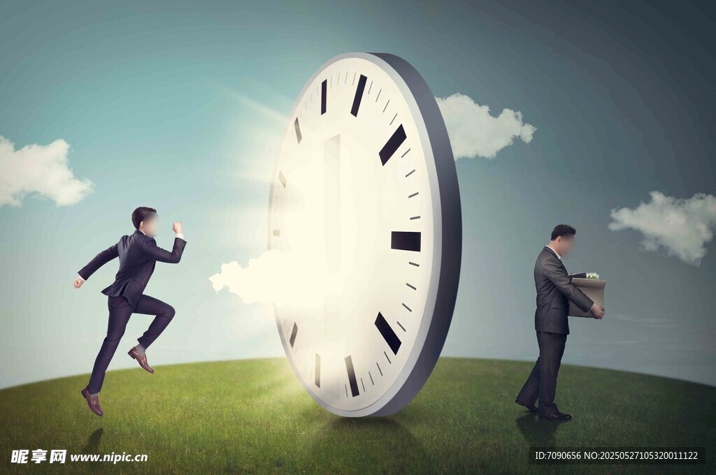 两人与大钟的时间主题画面