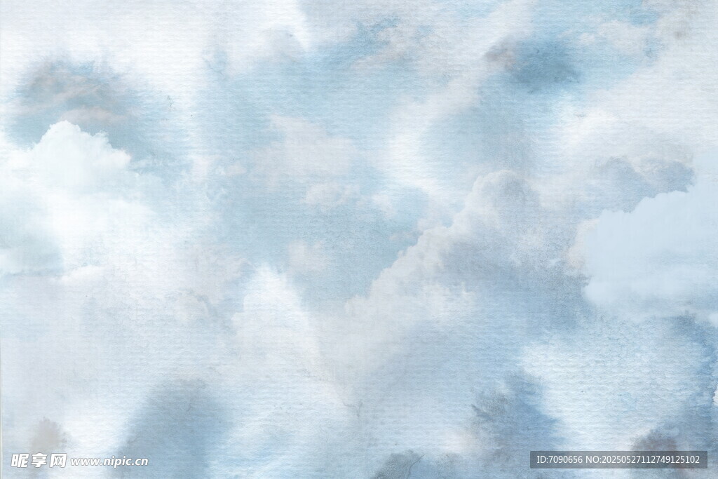 梦幻蓝白云彩水彩背景图