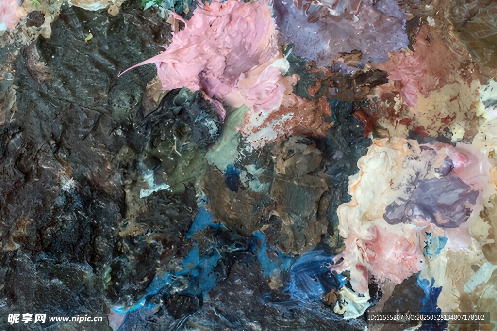 多彩油画颜料纹理特写