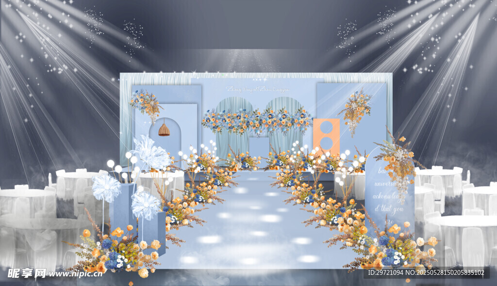 蓝色花卉主题婚礼布置