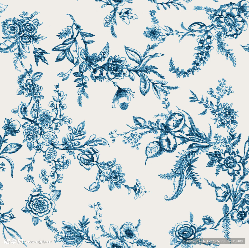 蓝白花卉图案纹理背景