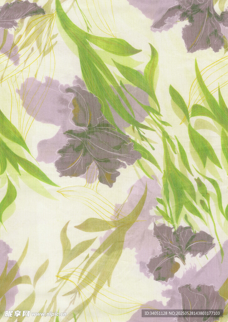 淡紫花卉绿叶图案纹理