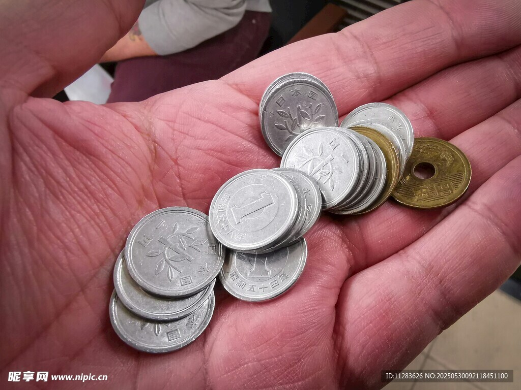 手中的多枚古币与硬币
