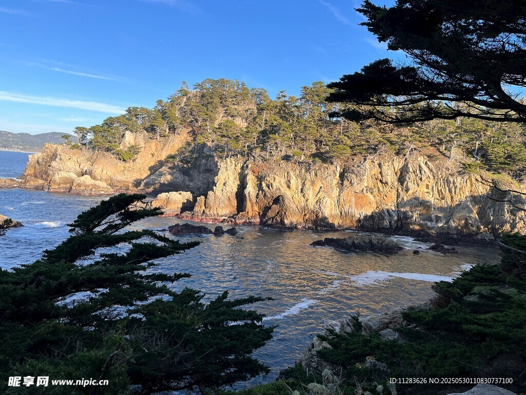 海岸边的嶙峋岩石与绿植